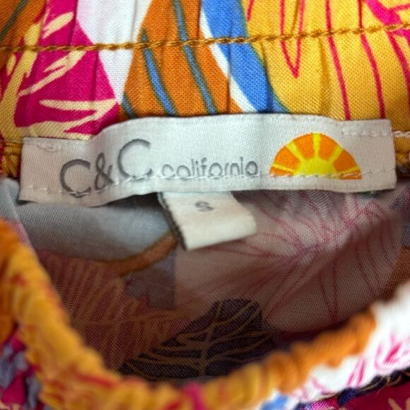 C&C California Floral Tropical MIDI Skirt size small pink yellow vacation boho - Picture 3 of 7